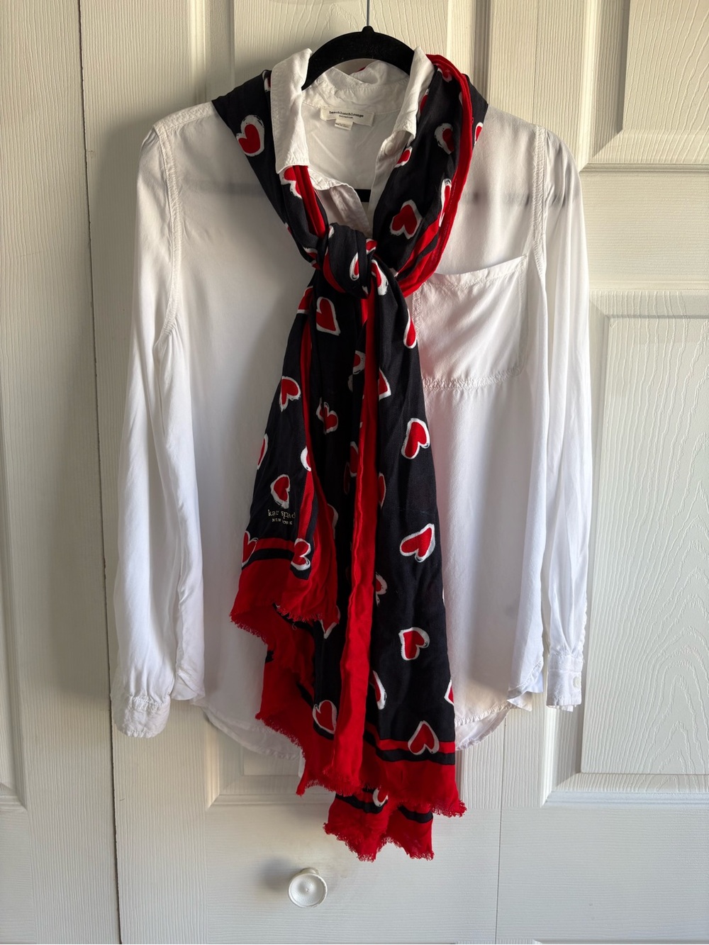 KATE SPADE Brushstroke Heart Oblong Scarf Black Red White Novelty Teacher Career